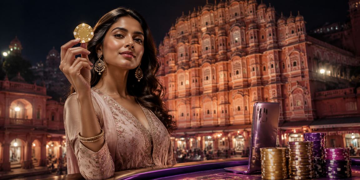 Mobile payment setup in Jaipur with scenic Hawa Mahal background