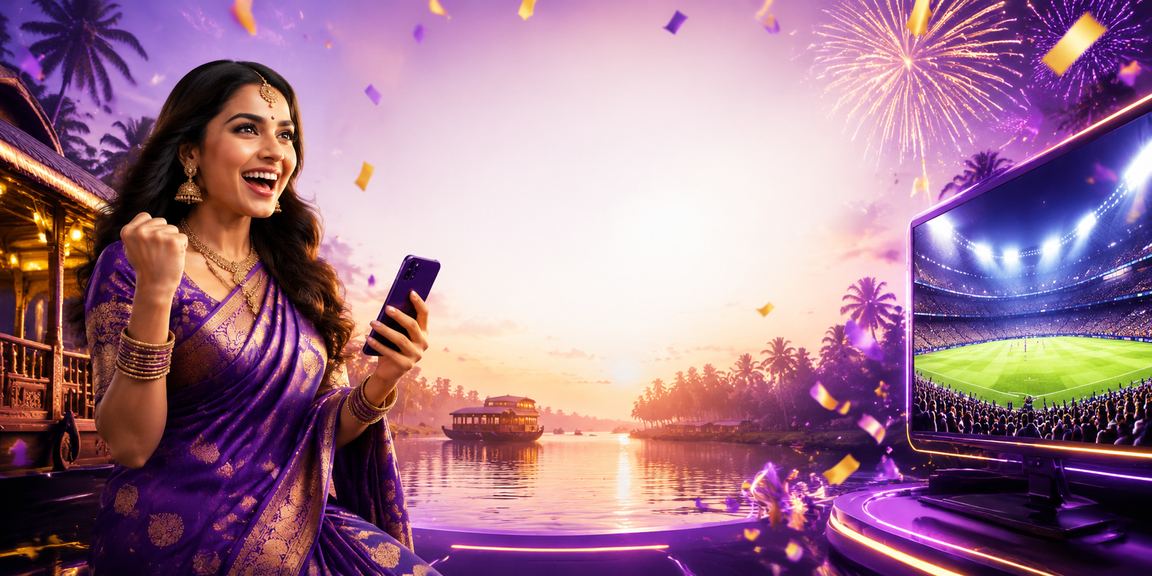 Night neon lights near Kerala backwaters symbolizing online betting activity