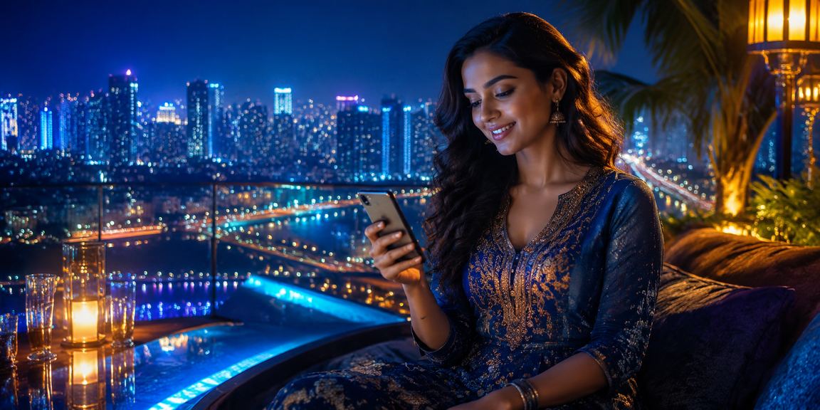 Woman playing lottery on mobile in Pune city